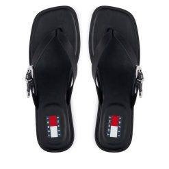 Japonki Tommy Jeans. Czarne balerinki damskie Tommy Jeans, bez wzorów, z jeansu, bez obcasa, bez zapięcia. Za 409.99 zł.