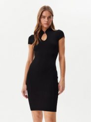 Guess Sukienka dzianinowa W5GK46 Z3L10 Czarny Slim Fit. Czarne sukienki damskie Guess, l, z aplikacjami, z dzianiny, bez kołnierzyka, bez ramiączek. Za 279.99 zł.