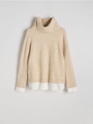 Sweter z golfem - beżowy. Brązowe swetry nierozpinane damskie Reserved, l, bez wzorów, z dzianiny, bez kołnierzyka, bez ramiączek. W wyprzedaży za 49.99 zł.