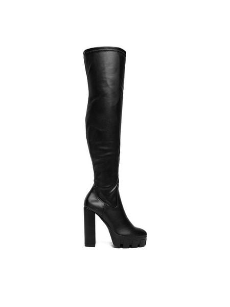 DeeZee Kozaki 339-1 Czarny. Czarne kozaki damskie DeeZee, bez wzorów, z materiału, bez obcasa, na słupku, bez zapięcia. Za 239.99 zł.