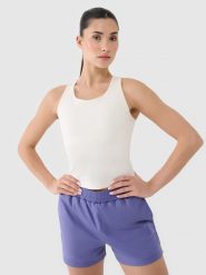 4F Crop-top treningowy szybkoschnący damski - biały S. Białe koszulki sportowe damskie 4F, s, bez wzorów, z dzianiny, bez ramiączek, na fitness i siłownię. W wyprzedaży za 79.99 zł.