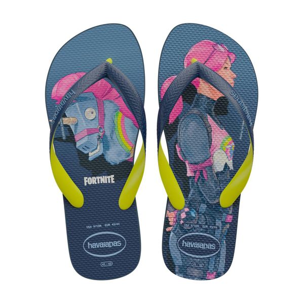 Klapki Havaianas Top Fortnite. Niebieskie klapki damskie Havaianas, na lato, bez wzorów, z gumy, z otwartym noskiem, bez obcasa, bez zapięcia. Za 134.60 zł.