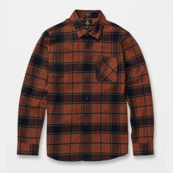 Koszula Volcom Caden w kratę mocha. Brązowe koszule męskie Volcom, bez wzorów, bez kołnierzyka, bez ramiączek. Za 338.36 zł.