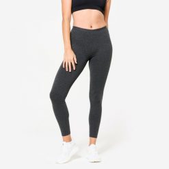 Legginsy fitness damskie Domyos slim Salto. Czarne legginsy damskie DOMYOS, bez wzorów, z bawełny. Za 29.99 zł.
