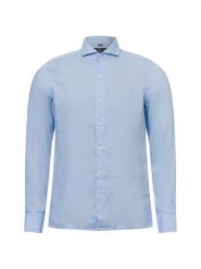 Nils Sundström koszula lniana na co dzień Mężczyźni Slim Fit len niebieski, M. Niebieskie koszule męskie Nils Sundström, na lato, m, bez wzorów, ze lnu, eleganckie, bez kołnierzyka, bez ramiączek. Za 229.95 zł.