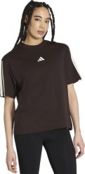 Adidas Koszulka damska Essentials 3-Stripes Boyfriend ciemnobrązowa KX0794 L. Brązowe bluzki damskie Adidas, l, bez wzorów, bez kołnierzyka, bez ramiączek. Za 128.51 zł.