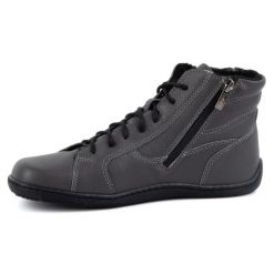 Olivier Damskie minimalistyczne buty skórzane zimowe barefoot 1261 szare. Szare botki damskie na zimę, bez wzorów, ze skóry, bez obcasa, bez zapięcia. Za 559.87 zł.