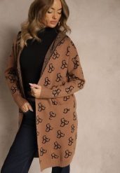 Brązowy Kardigan Ozdobiony Geometrycznym Wzorem Ralittia. Brązowe kardigany damskie Renee, l, bez wzorów, bez kołnierzyka. Za 109.99 zł.