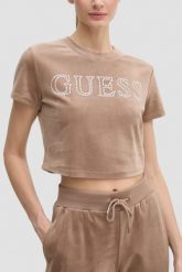 GUESS Brązowy top damski Couture Tee, Rozmiar XL. Brązowe topy damskie Guess, s, z aplikacjami, bez kołnierzyka, bez ramiączek. W wyprzedaży za 99.99 zł.