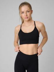 4F Biustonosz treningowy bezszwowy z niskim wsparciem damski - czarny M/L. Czarne bielizna sportowa damska 4F, l, bez wzorów, ze skóry. Za 99.99 zł.
