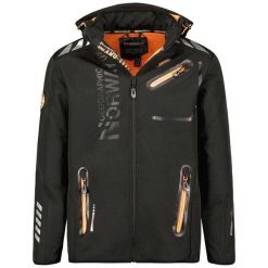 Męska Kurtka Soft Shell Royaute. Czarne kurtki męskie Geographical Norway, m, bez wzorów, z elastanu, z kapturem, trekkingowe. Za 318.00 zł.