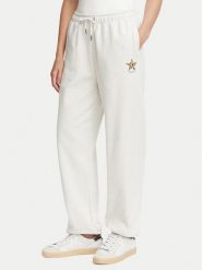 Guess Jeans Spodnie dresowe W6BB37 K6898 Szary jasny Relaxed Fit. Szare spodnie sportowe damskie Guess Jeans, z aplikacjami, z bawełny. Za 299.99 zł.