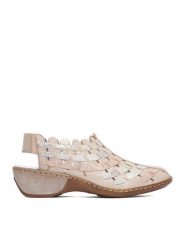 Rieker Sandały CEO-47156-43 Beżowy. Brązowe sandały damskie Rieker, bez wzorów, ze skóry, bez obcasa, na koturnie, bez zapięcia. Za 349.99 zł.