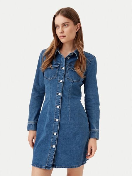 ONLY Sukienka jeansowa Believe 15326613 Niebieski Slim Fit. Niebieskie sukienki damskie ONLY, xs, bez wzorów, z bawełny, bez kołnierzyka, bez ramiączek. Za 129.99 zł.