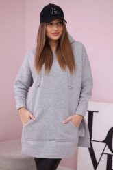 Bluza ocieplana z rozcięciami na bokach szara. Szare bluzy damskie KESI, l, bez wzorów, z bawełny, bez ramiączek, z kapturem. Za 263.47 zł.
