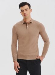 PAKO LORENTE - Sweter polo z kaszmirem. Brązowe swetry męskie Pako Lorente, na jesień, m, bez wzorów, z bawełny, bez kołnierzyka, bez ramiączek. Za 279.99 zł.