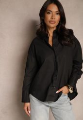 Czarna Casualowa Koszula z Bawełny Naliraella. Czarne koszule damskie Renee, l, bez wzorów, z bawełny, biznesowe, bez kołnierzyka, bez ramiączek. Za 99.99 zł.