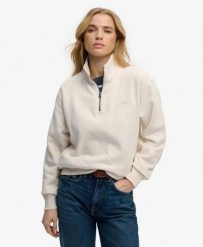 Superdry Essential Logo Half Zip damska bluza loose fit 100% bawełna. Białe bluzy damskie Superdry, bez wzorów, z bawełny, bez ramiączek, bez kaptura. Za 314.00 zł.