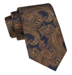 Modny Krawat Męski - Alties - Ciemnozłoty Wzór Orientalny. Żółte krawaty i muchy Alties, bez wzorów, z tkaniny, eleganckie. Za 49.00 zł.