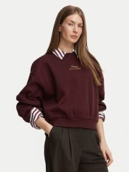 Tommy Hilfiger Bluza WW0WW51724 Bordowy Relaxed Fit. Czerwone bluzy damskie Tommy Hilfiger, xl, bez wzorów, bez ramiączek, bez kaptura. Za 529.99 zł.
