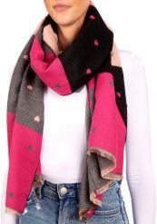X2 Szalik Cashmirillo 70 x 200 cm - wzór w serca - Czarny i Różowy. Czarne szaliki damskie X2, na jesień, bez wzorów, z kaszmiru. Za 119.00 zł.