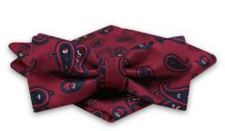 Czerwono-Granatowa Mucha Męska -ALTIES- z Taką Samą Poszetką, Wzór Paisley, Łezki. Czerwone krawaty i muchy Alties, bez wzorów, eleganckie. Za 54.00 zł.