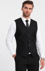 Ombre Kamizelka męska garniturowa bez klap - czarna V4 OM-BLZV-0112 XXL. Czarne garnitury męskie Ombre, m, bez wzorów. Za 139.99 zł.
