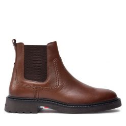 Sztyblety Tommy Hilfiger. Brązowe botki męskie Tommy Hilfiger, bez wzorów, bez obcasa, bez zapięcia. Za 519.99 zł.