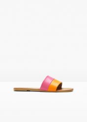 Klapki. Brązowe klapki damskie bonprix, na lato, bez wzorów, bez obcasa, bez zapięcia. Za 67.99 zł.