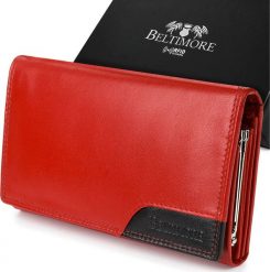 Beltimore Damski skórzany portfel duży poziomy z biglem RFiD czerwony BELTIMORE 038. Czerwone portfele damskie Beltimore. Za 69.99 zł.