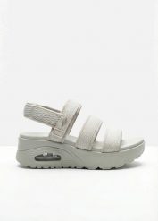 Sandały marki Skechers z pianką memory. Białe sandały damskie bonprix, bez wzorów, bez obcasa, bez zapięcia. Za 219.99 zł.