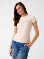 Guess T-Shirt 172699 Beżowy Classic Fit. Brązowe t-shirty damskie Guess, xxl, z aplikacjami, bez kołnierzyka, bez ramiączek. Za 189.99 zł.
