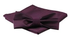 Mucha Męska z Poszetką, Śliwkowa Jednokolorowa w Drobny Prążek -ALTIES. Krawaty i muchy Alties, bez wzorów, eleganckie. Za 54.00 zł.