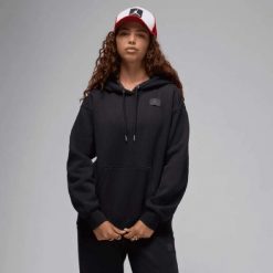 Bluza damska Air Jordan Flight Fleece Satin-Lined Pullover Hoodie FV7050-010. Czarne bluzy damskie Jordan, bez wzorów, sportowe, bez ramiączek, bez kaptura. Za 412.85 zł.