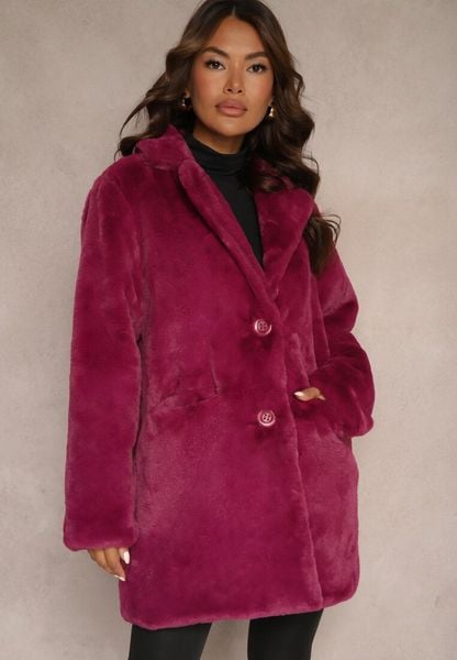 Fioletowy Futrzany Płaszcz Jednorzędowy z Podszewką i Kieszeniami Daithianne. Fioletowe płaszcze damskie Renee, uniwersalny, bez wzorów, z futra, eleganckie, bez kołnierzyka, bez kaptura. Za 259.99 zł.