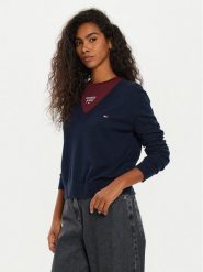 Tommy Jeans Sweter Tjw Essential DW0DW18670 Granatowy Regular Fit. Niebieskie swetry nierozpinane damskie Tommy Jeans, xs, bez wzorów, z bawełny, bez kołnierzyka, bez ramiączek. Za 289.99 zł.