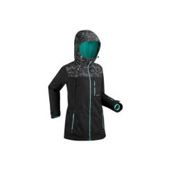 Kurtka snowboardowa i narciarska SNB JKT 500 damska. Czarne kurtki sportowe damskie WED'ZE, s, bez wzorów, z materiału, bez ramiączek, bez kaptura, narciarskie. Za 399.99 zł.