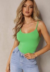 Zielony Tank Top na Ramiączkach z Elastycznej Bawełny Daudia. Zielone topy damskie Renee, l, bez wzorów, z bawełny, bez kołnierzyka, bez ramiączek. Za 19.99 zł.
