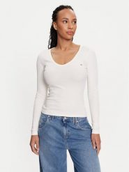 Tommy Jeans Bluzka Essential DW0DW17990 Écru Slim Fit. Bluzki damskie Tommy Jeans, l, bez wzorów, z bawełny, bez kołnierzyka, bez ramiączek. Za 129.99 zł.