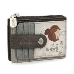 Etui na karty damskie Anekke, z efektownym nadrukiem i metalowym logo wyposażony w przegrodę na banknoty kieszeń na monety zamykaną na suwak oraz lic. Szare portfele damskie Anekke. Za 129.00 zł.