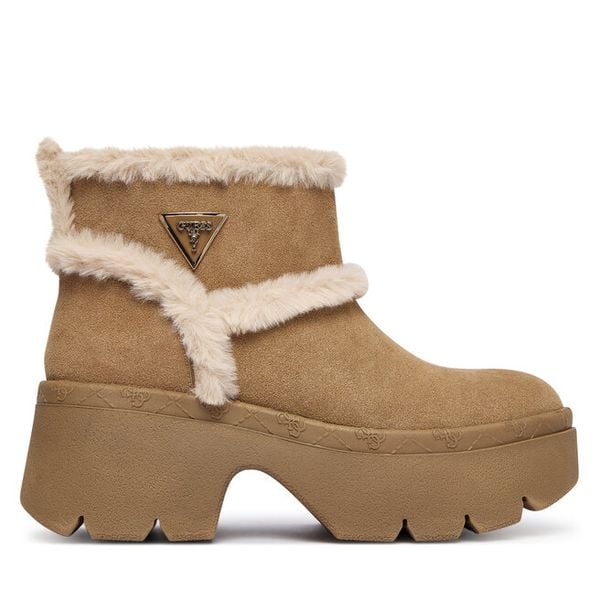 Botki Guess. Brązowe botki damskie Guess, z aplikacjami, bez obcasa, na słupku, bez zapięcia. Za 519.99 zł.