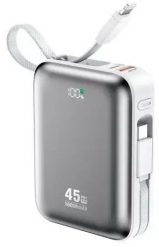 BWOO Power bank P77 45W, 10000 mAh z 2 kablami usb-c i lightning, szary. Szare powerbanki Wekome. Za 84.05 zł.