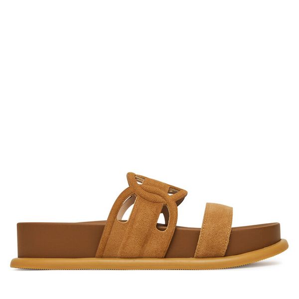 Klapki Liu Jo. Brązowe klapki damskie Liu Jo, bez wzorów, bez obcasa, bez zapięcia. Za 489.99 zł.