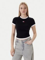 Tommy Jeans T-Shirt Badge DW0DW22575 Czarny Slim Fit. Czarne t-shirty damskie Tommy Jeans, m, bez wzorów, z bawełny, bez kołnierzyka, bez ramiączek. Za 169.99 zł.