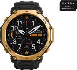 Smartwatch Amazfit T-Rex 3 Pro 3,81 cm (1.5") AMOLED 48 mm Cyfrowy 480 x 480 px Ekran dotykowy Złoto Wi-Fi GPS. Żółte, cyfrowe zegarki smartwatch Amazfit, bez wzorów. Za 1,481.44 zł.