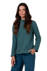 Prosta Bluza z Wysokim Kołnierzem - Indygo. Białe bluzy damskie MOE, l, bez wzorów, z bawełny, bez ramiączek, bez kaptura. Za 254.90 zł.