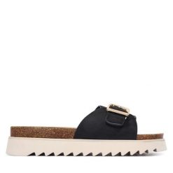 Klapki Tamaris. Czarne klapki damskie Tamaris, bez wzorów, bez obcasa, bez zapięcia. Za 259.99 zł.