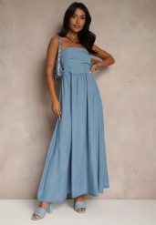 Granatowa Rozkloszowana Sukienka Bandeau Mavoreine. Niebieskie sukienki damskie Renee, na co dzień, na lato, m, bez wzorów, eleganckie, bez kołnierzyka, bez ramiączek, midi, proste. Za 74.99 zł.