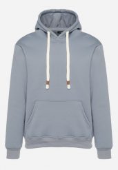 Jasnoniebieska Bluza z Bawełną Kapturem i Kieszenią Typu Kangurek Norrise. Niebieskie bluzy męskie Born2be, l, bez wzorów, z bawełny, eleganckie, bez ramiączek. Za 79.99 zł.