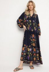 Granatowa Wiskozowa Sukienka o Rozkloszowanym Kroju w Kwiaty Cleolia. Niebieskie sukienki damskie Born2be, na co dzień, l, bez wzorów, z wiskozy, eleganckie, bez kołnierzyka, bez ramiączek, maxi, rozkloszowane. Za 99.99 zł.